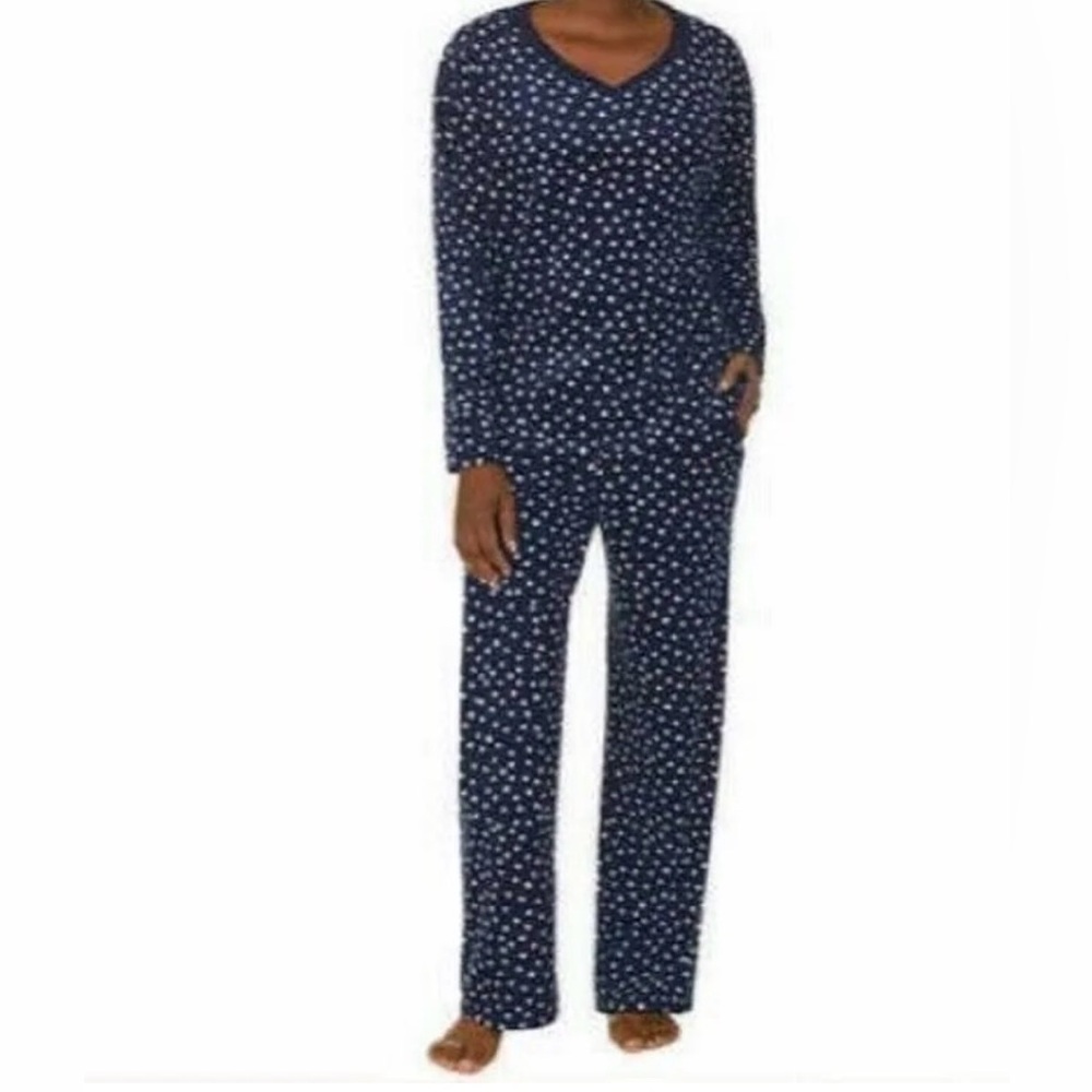 Women’s Nautica 2-Piece Cozy Fleece Sleepwear Navy and Pink Dot Pajama Set